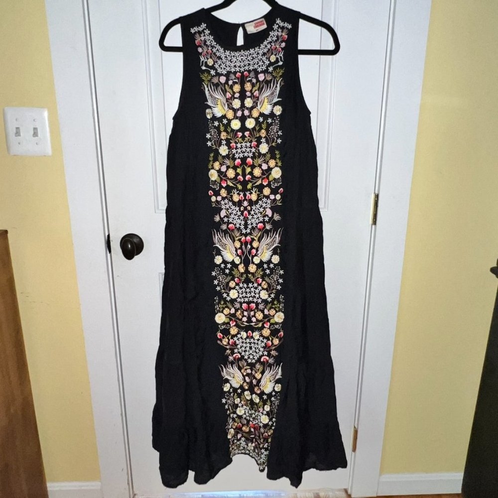 Anthropologie Samant Chauhan Jacaranda Black Tiered Embroidered Maxi Dress 8P